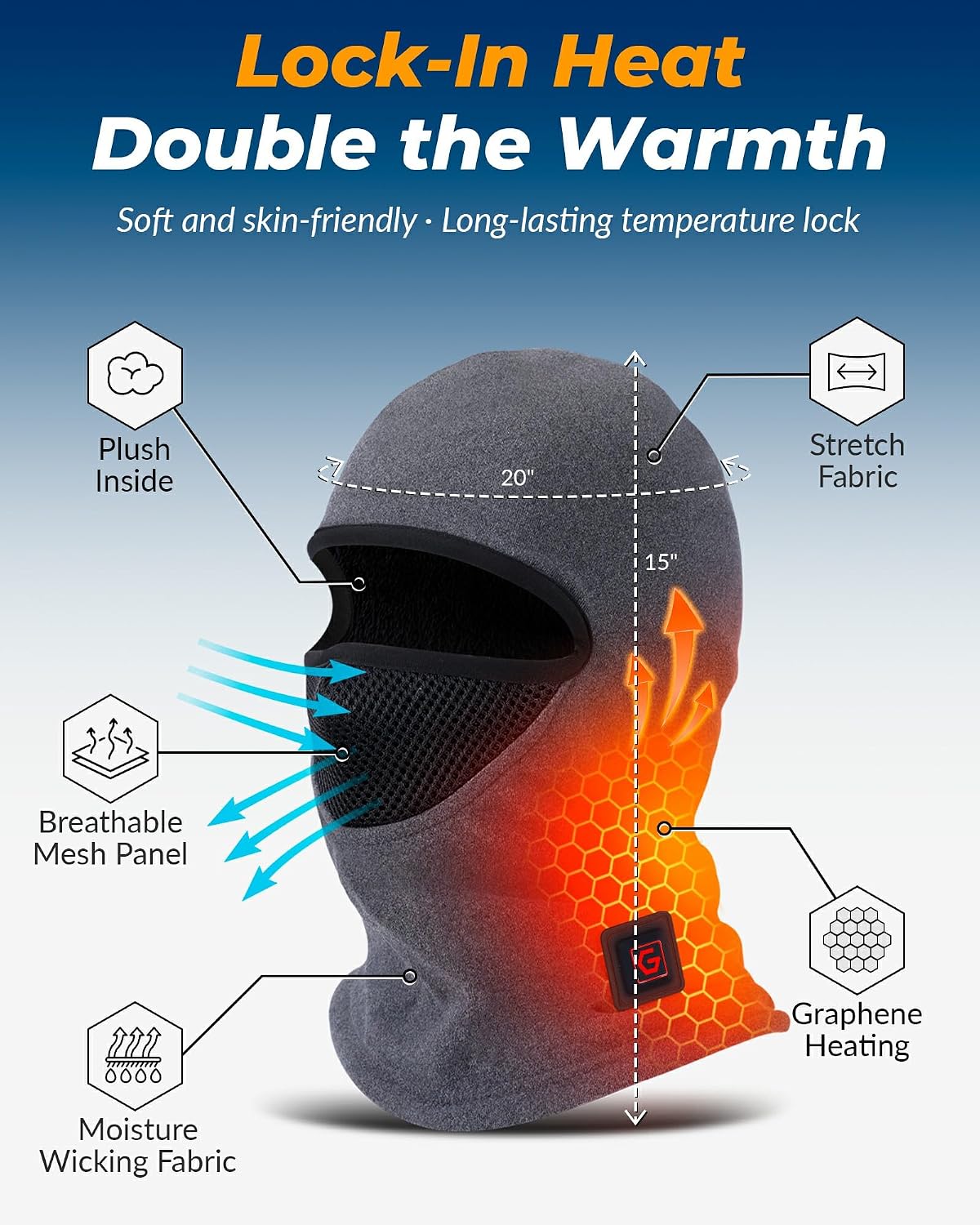 Graphene Heated Balaclava Neck Gaiter Gifts for Men Women Warm Cold Winter Gift for Ski Snowboard Motorcycle