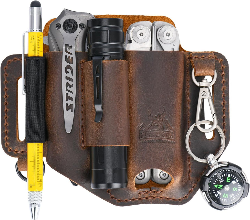 FLYHOMES Leather Multitool Sheath, Fits 4"&4.5" Multi Tool, EDC Belt Pouch