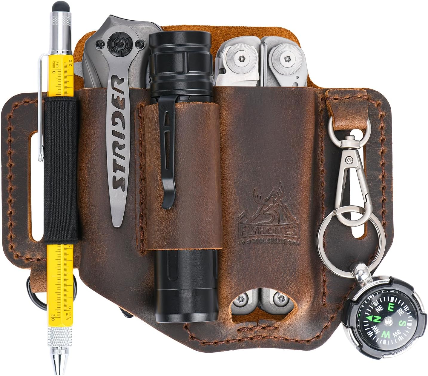 FLYHOMES Leather Multitool Sheath, Fits 4"&4.5" Multi Tool, EDC Belt Pouch