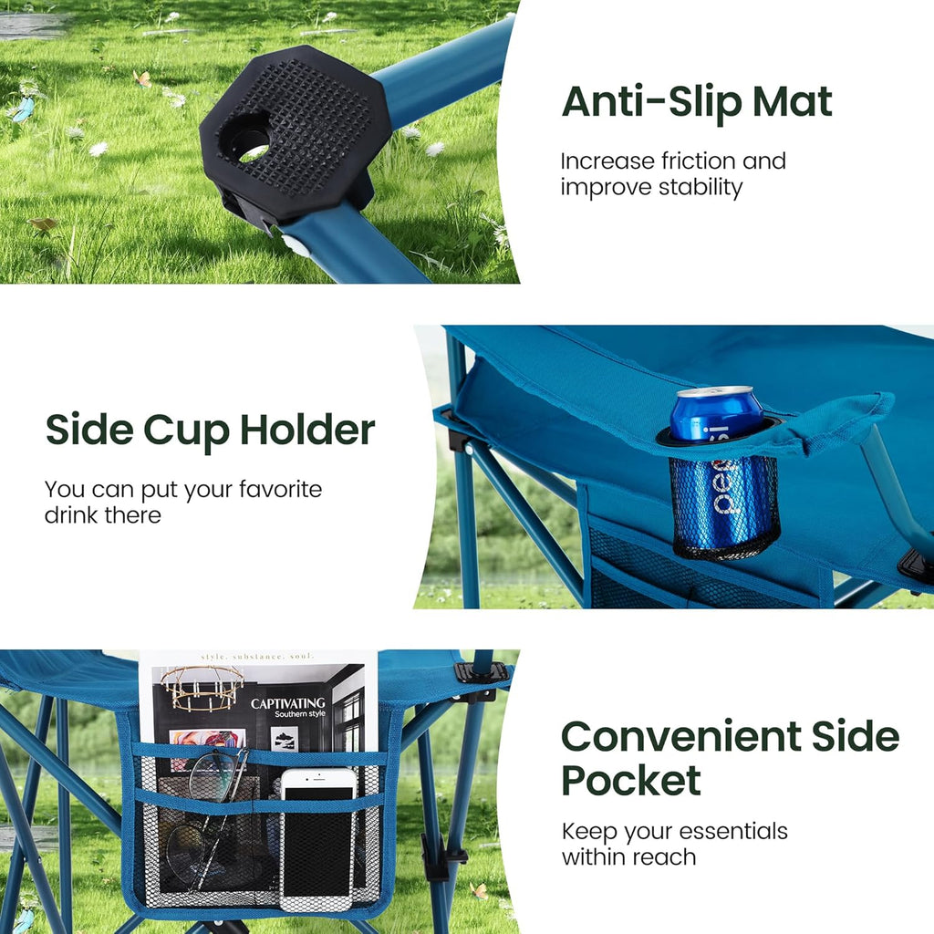 2 Pack Portable Camping Chair for Adults Lawn Chairs Support 250 lbs Blue