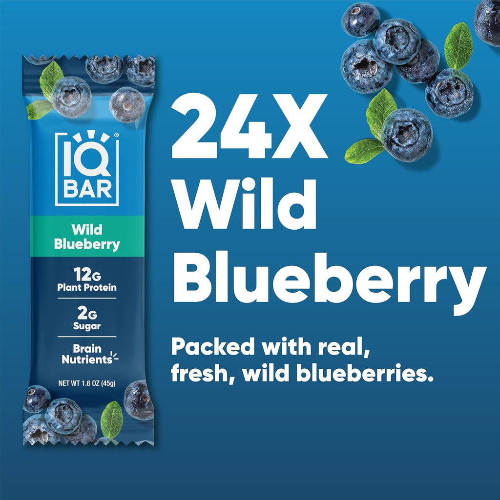IQBAR Clean Protein Bars, Low Sugar Keto, Wild Blueberry 24-Count