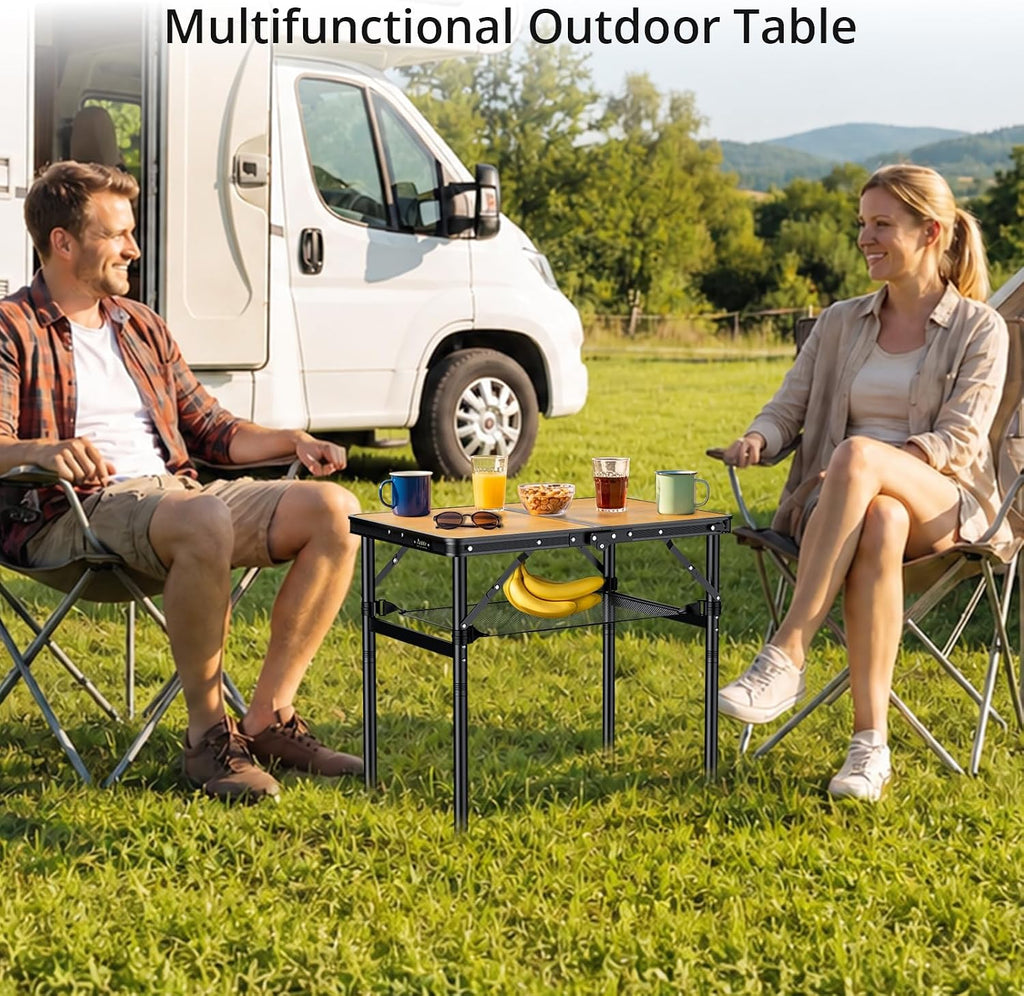 Anbte 2ft Folding Camping Table Max 29.5", 3 Adjustable Height, Yellow