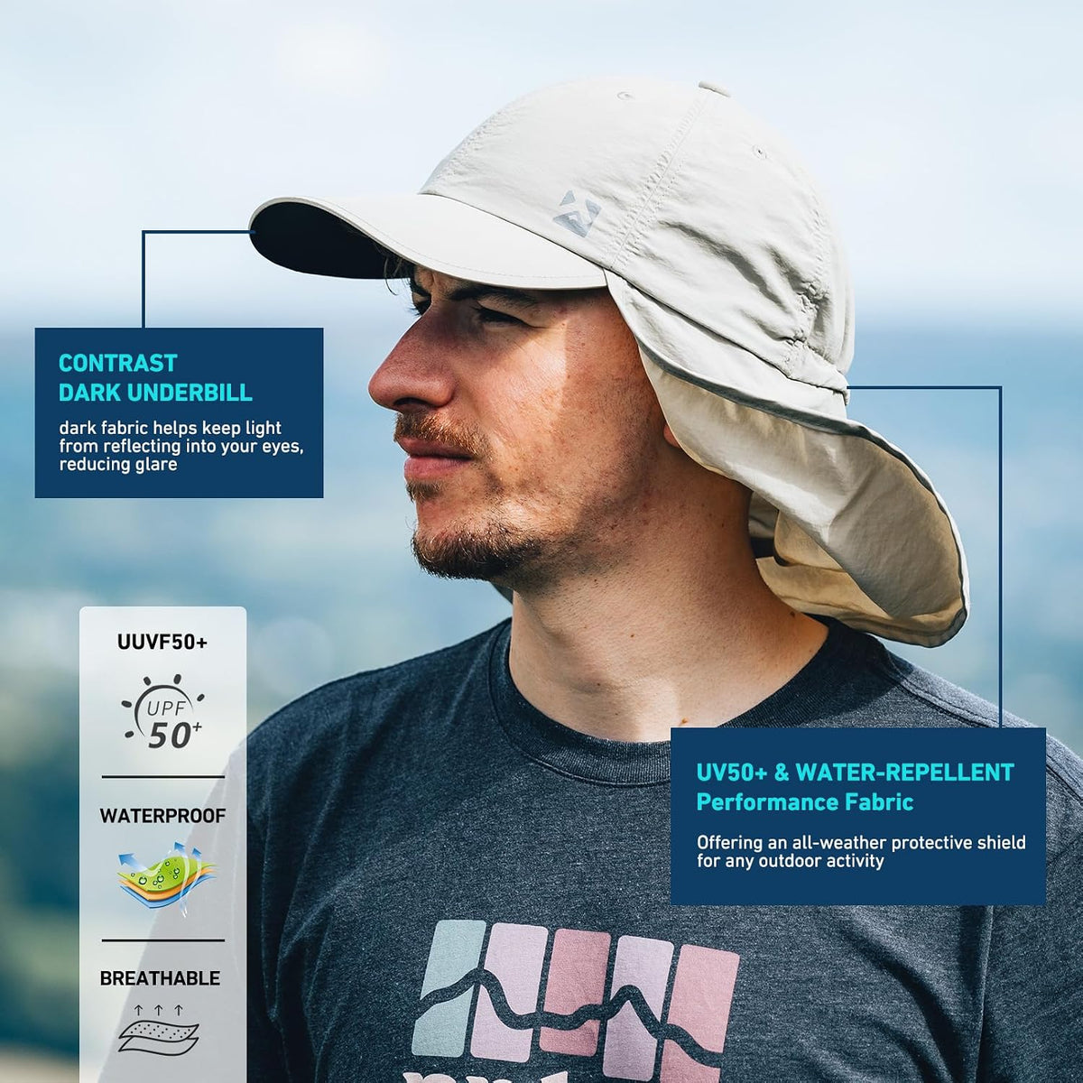 TOP-EX L/XL/XXL UV50+ Waterproof Neck Flap Baseball Sun Cap
