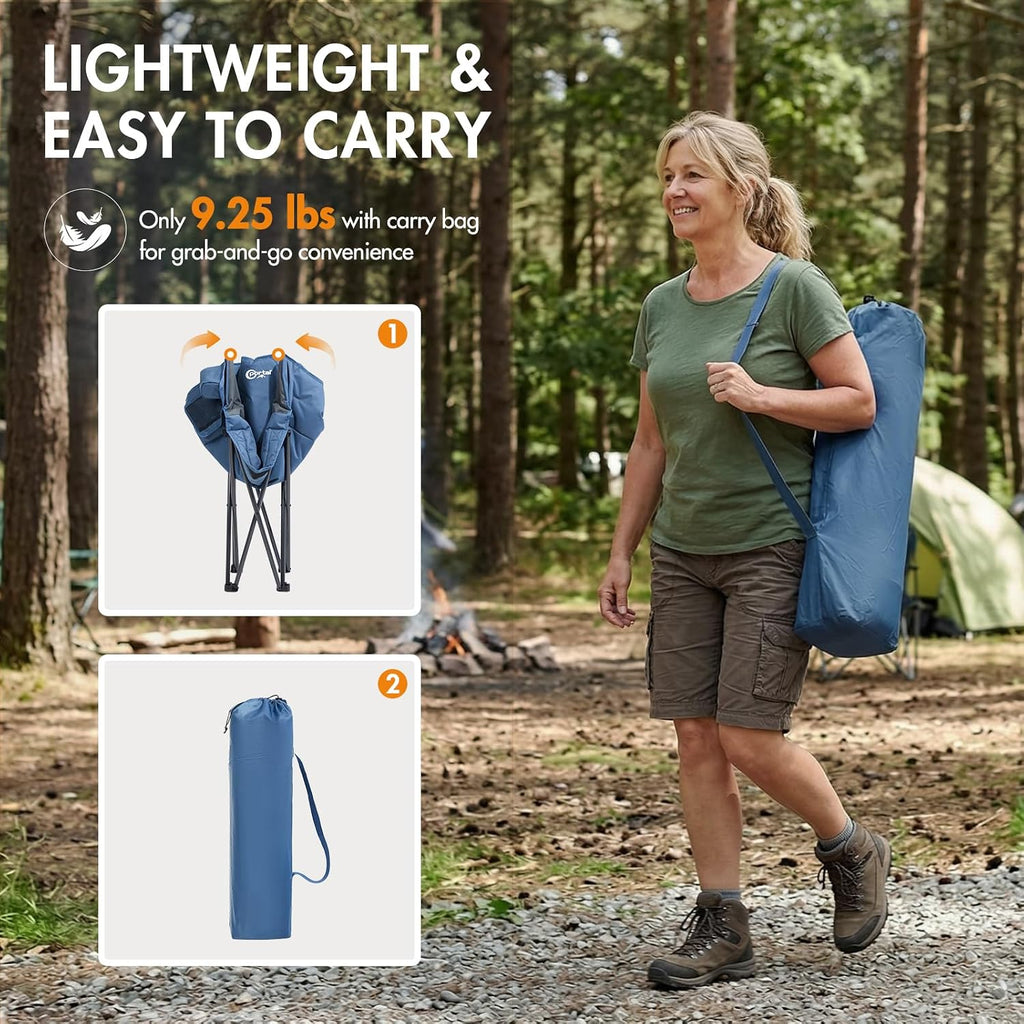 Portal 32" Oversized Camping Chair, Foldable Heavy Duty 350 lb Padded Ergonomic Seat for Big & Tall Adults, Pinch-Free Extra Wide Design Featuring Cup Holder & Carry Bag for Fishing, Lawn & Sidelines