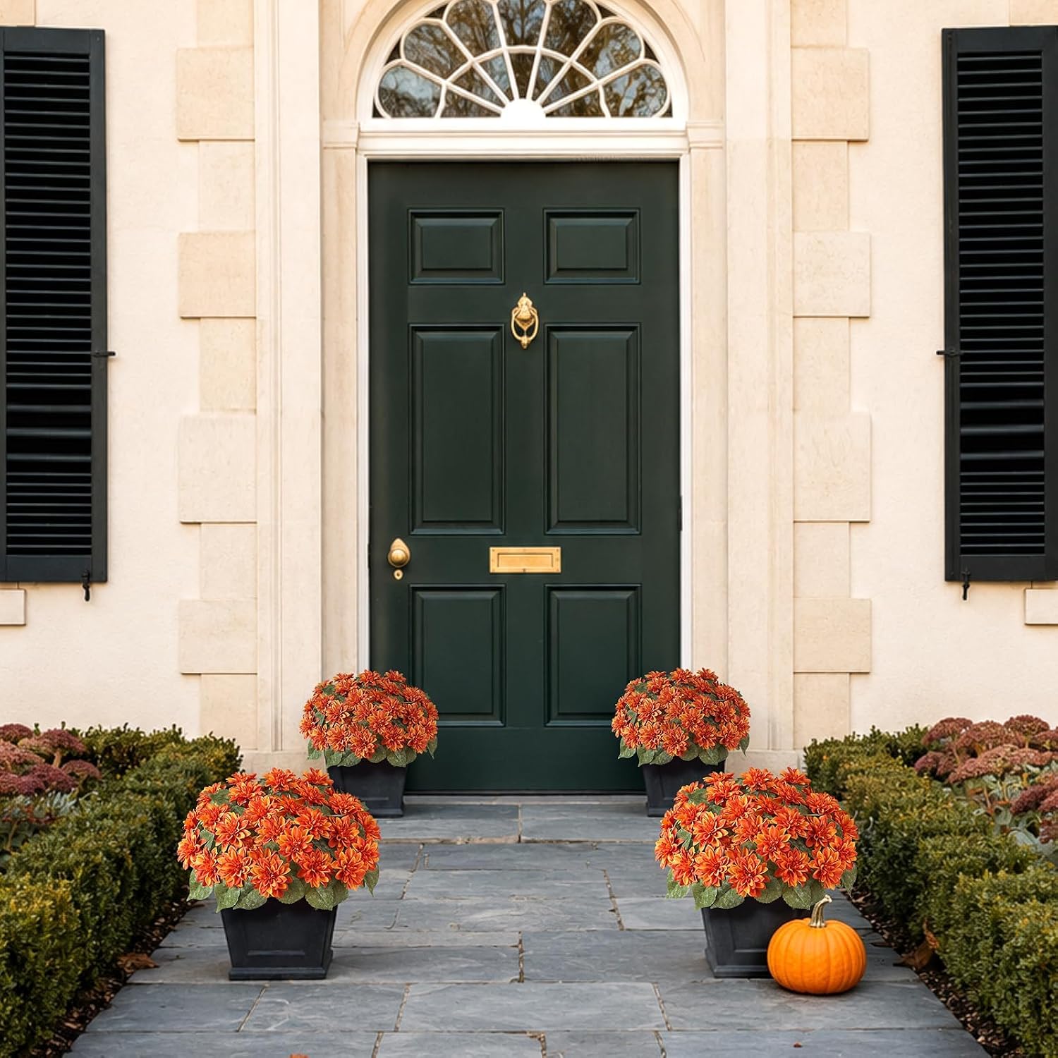 2 Set Fall Artificial Dahlia Topiary Ball Trees for Front Porch (Orange)