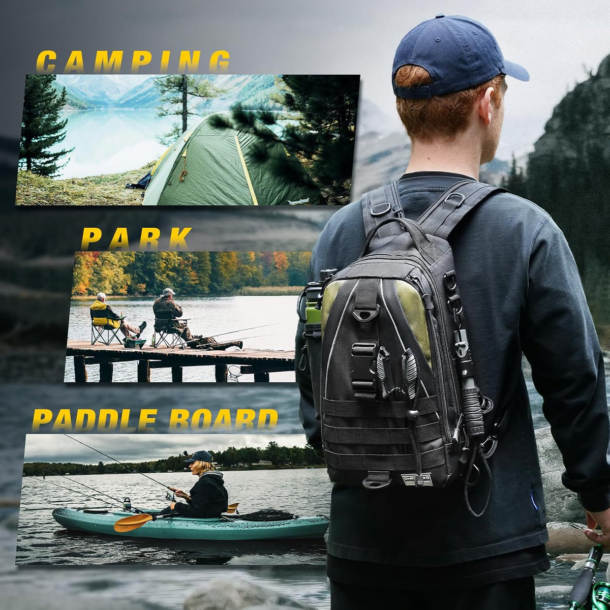 Ghosthorn Fishing Tackle Backpack with Tackle Boxes Rod Holder Fishing Bag