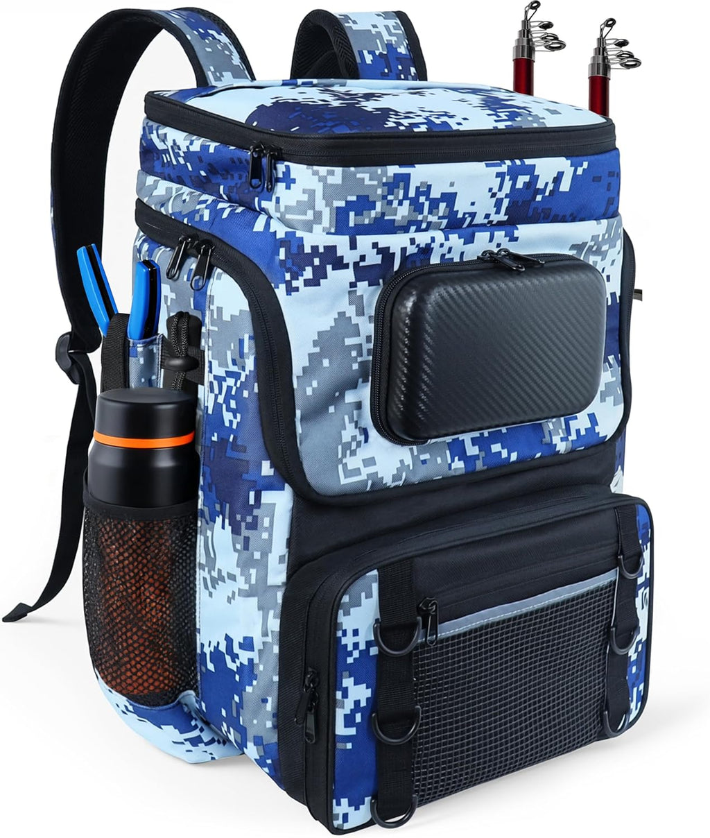 Fishing Backpack with Rod Holder, Large 50L Tackle Bag Water Resistant Tackle Backpack Heavy Duty Fishing Bag Gift for Men Woman