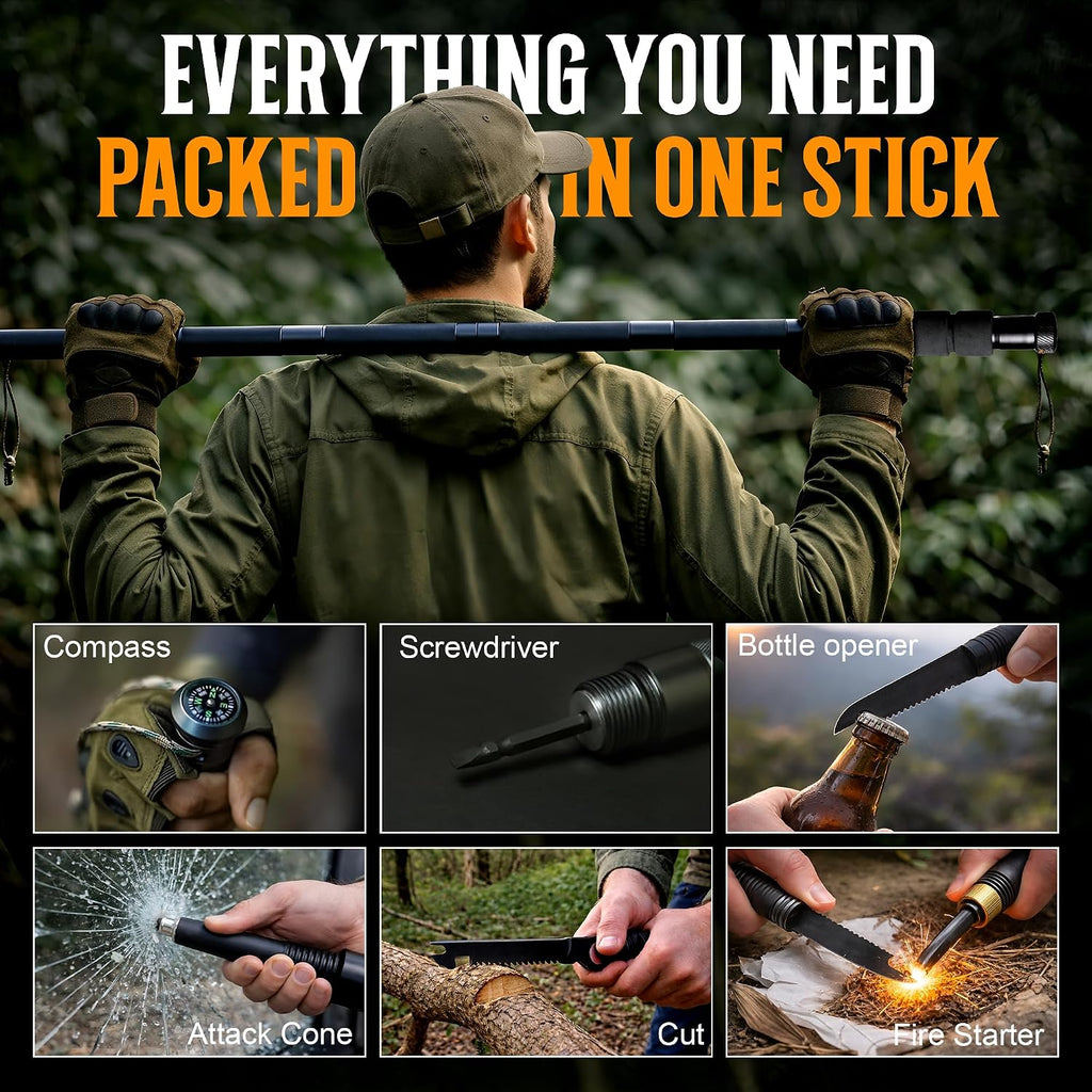 Trekking Poles Hiking Stick with Camping Essentials Kit - Hiking Poles Collapsible Lightweight for Camping, Mountaining -Hiking Backpack Walking Stick with Compass, Bag - Backpacking Essentials