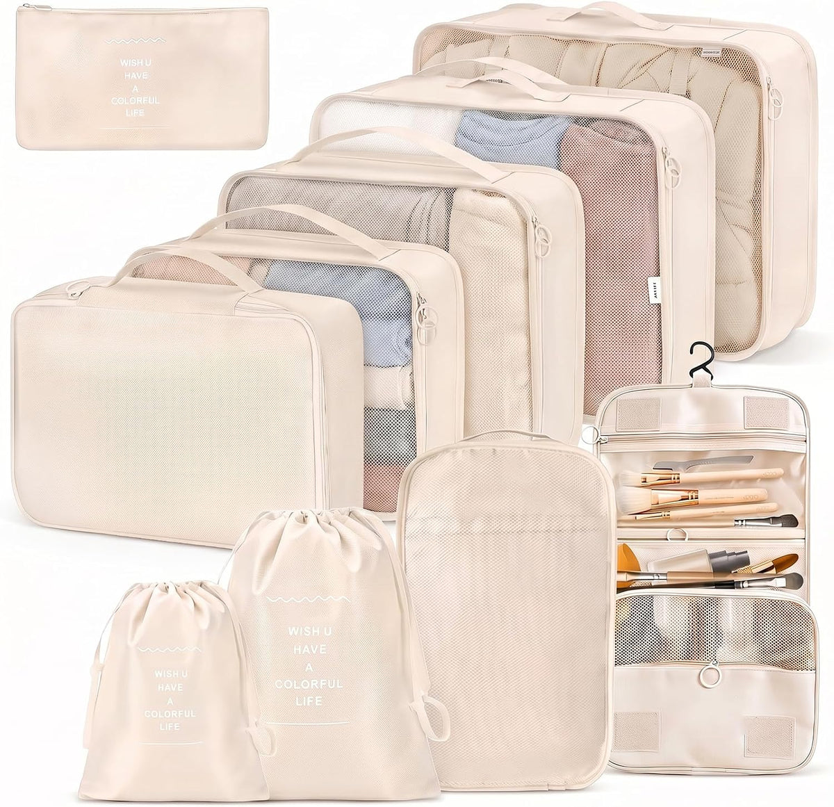 LANSKLBD 6/8 Set Packing Cubes for Suitcases Travel Luggage Packing Organizers,Travel Accessories Essentials Luggage Organizer with Shoe/Tioletry/Laundry Bag (Black, 8 set)