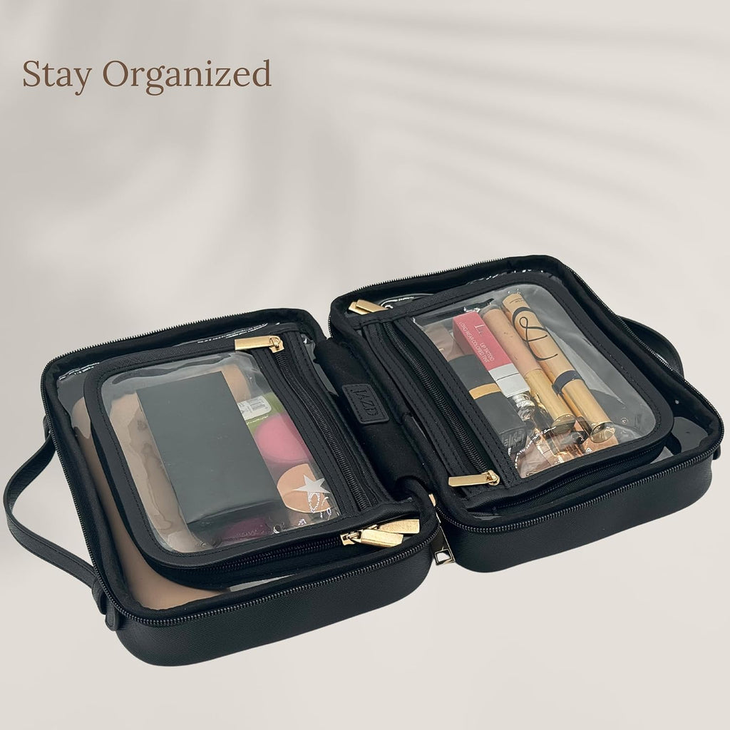 JAZD Clear Makeup Bag Toiletry Bag for Women Cosmetic Case Large Capacity Travel Make Up Bag Organizer Transparent Storage Compartment TSA Approved