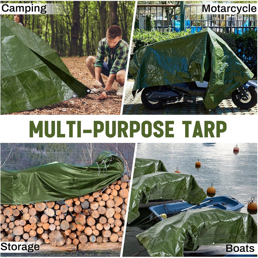 8 Pack 6 x 8 ft Army Green Tarps, 5.5 Mil Heavy Duty Waterproof Tarp