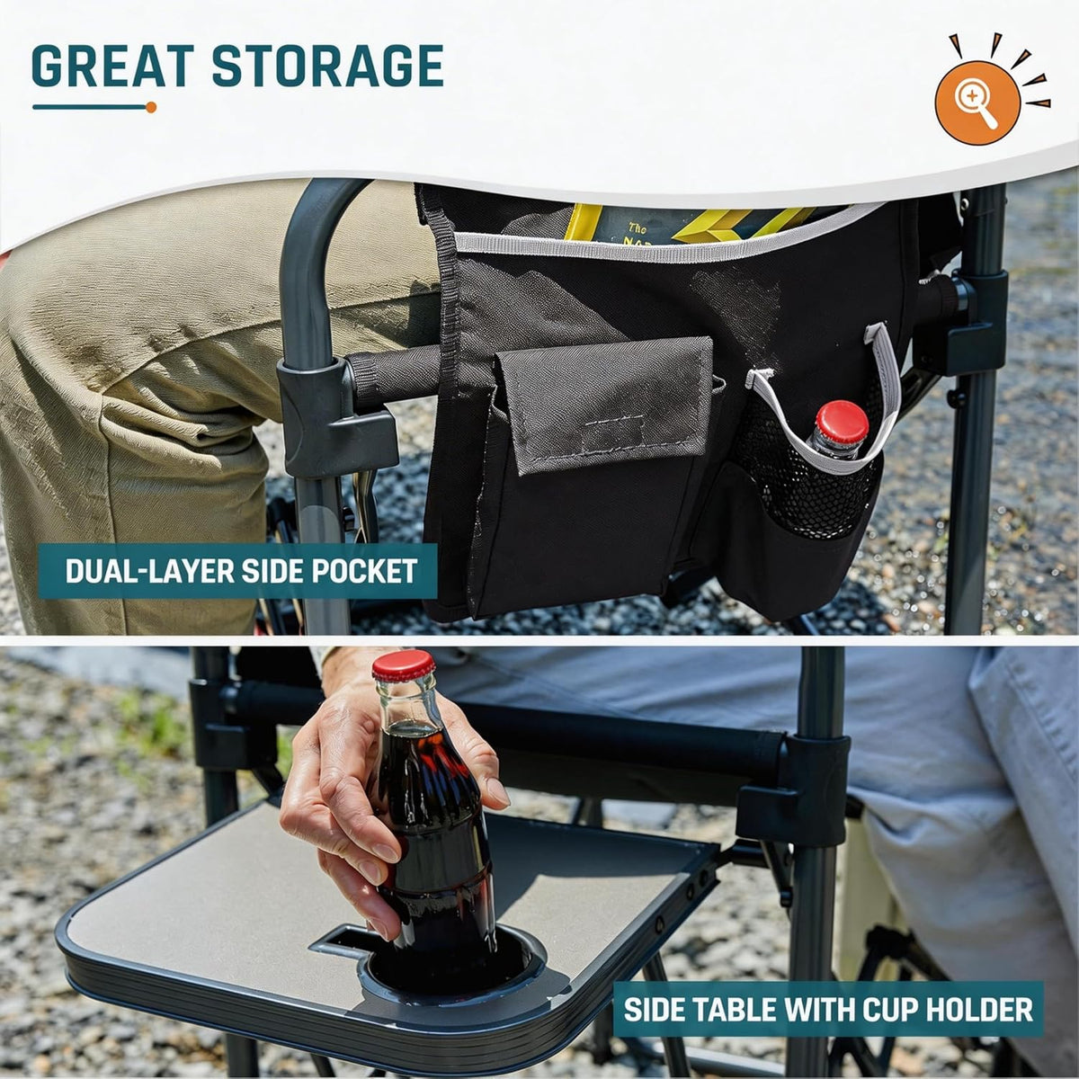 DMH OUTDOORS Camping Directors Chair with Side Table & Breeze Mesh Backrest