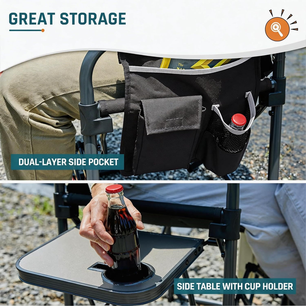 2 Pack Camping Directors Chair with Side Table & Breeze Mesh Backrest