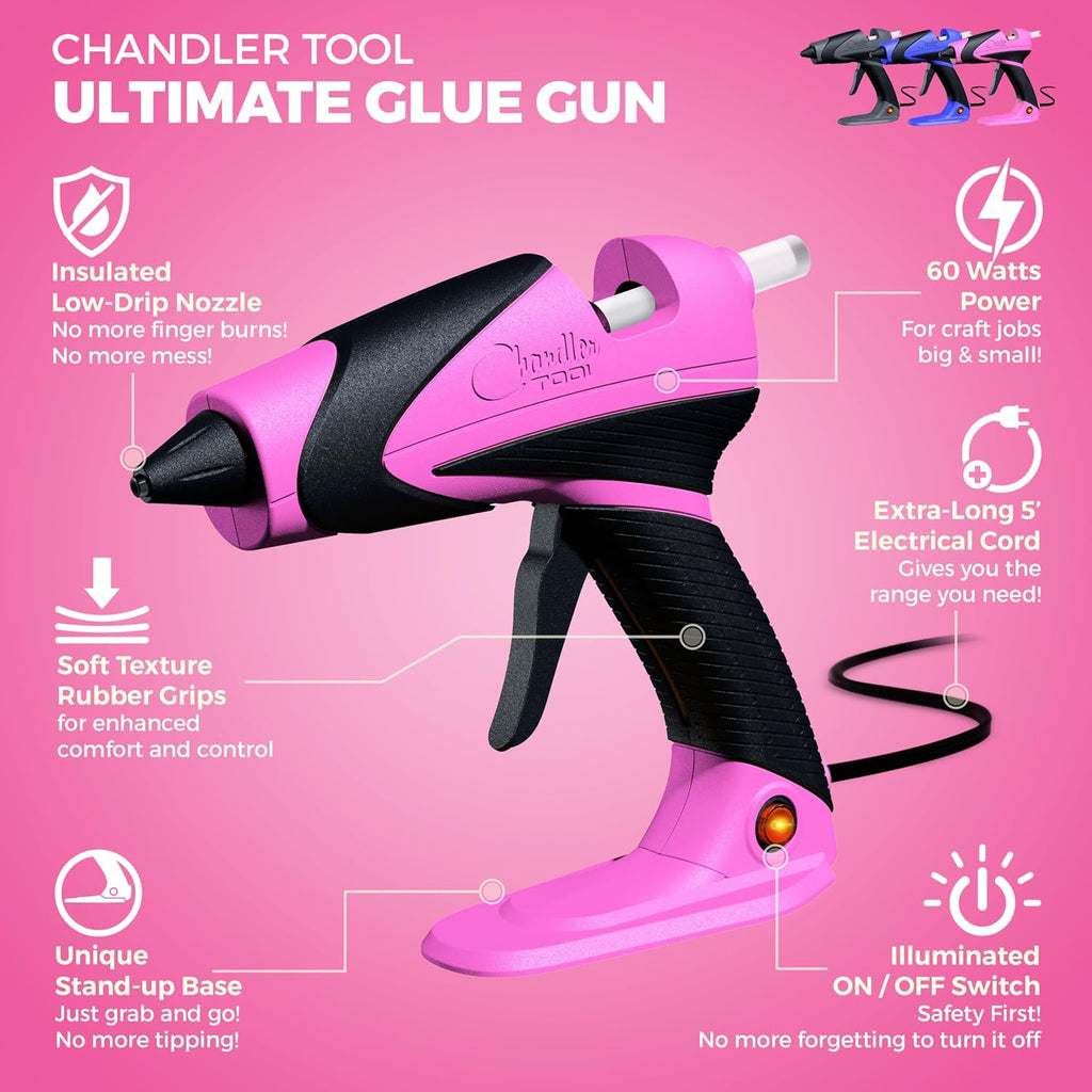 Hot Glue Gun Kit, Corded Craft Glue Gun with 10 Glue Sticks (60W Pink)