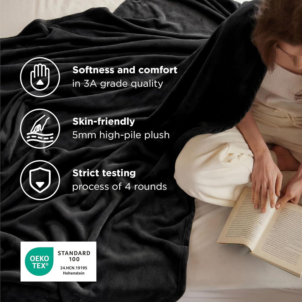 Bedsure Soft Cozy Warm Fleece Throw Blanket for Couch 300GSM Black 50"x60"