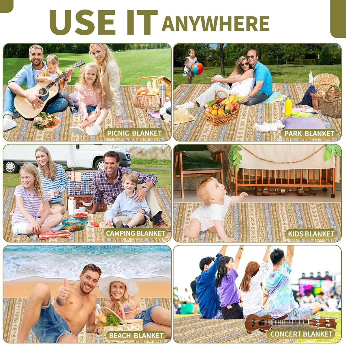 G GOOD GAIN Picnic Blanket Waterproof Outdoor Machine Washable,Yellow