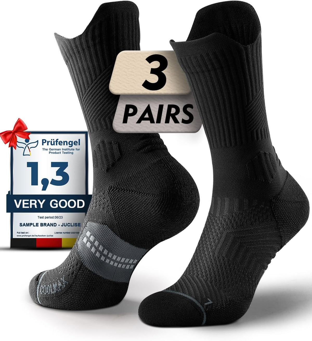 Juclise Womens Coolmax Bamboo Viscose Compression Crew Running Socks