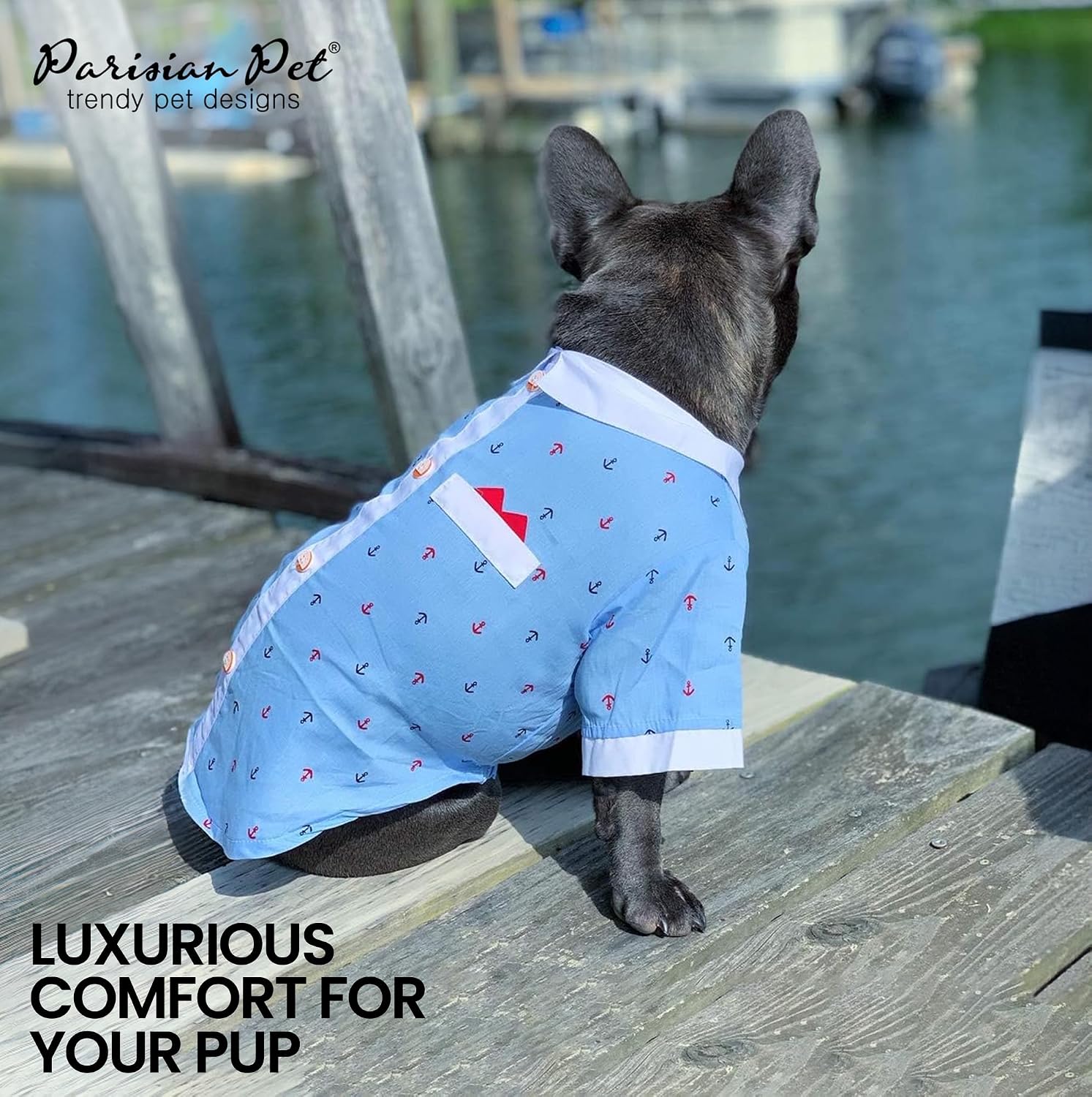 Parisian Pet Anchor Dog Shirt – Nautical Shirts for Medium Dogs – Summer Puppy Clothes – Lightweight and Breathable Dog Clothes – Light Blue Dogs Beach Outfit - Comfortable and Trendy Pet T Shirts