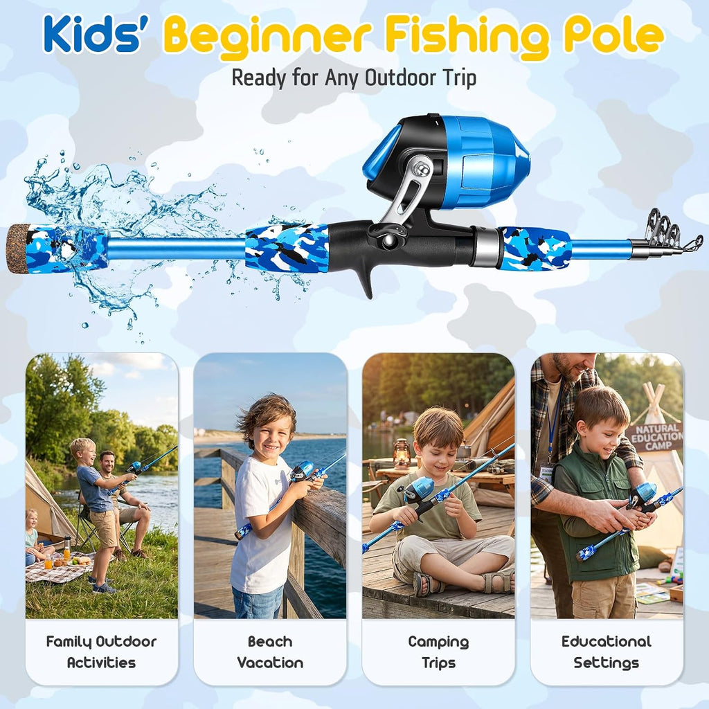 PLUSINNO Kids Fishing Pole, Telescopic Fishing Rod and Reel Combo, Fishing Gear Kit with Backpack, Tackle Box, Spincast Reel, Youth Toddler Fishing Poles for Boys Girls Age 3-5 5-10