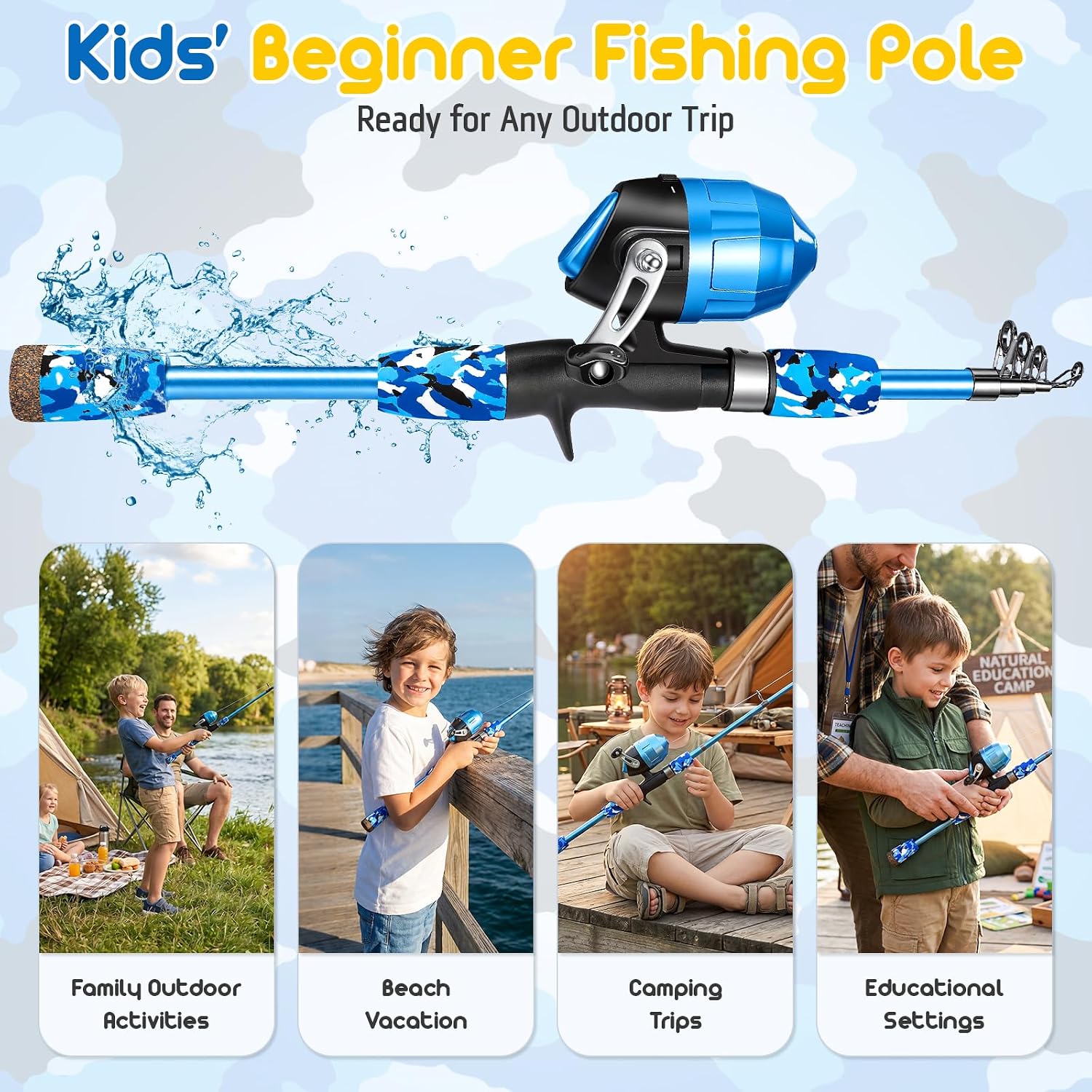 PLUSINNO Kids Fishing Pole, Telescopic Fishing Rod and Reel Combo, Fishing Gear Kit with Backpack, Tackle Box, Spincast Reel, Youth Toddler Fishing Poles for Boys Girls Age 3-5 5-10