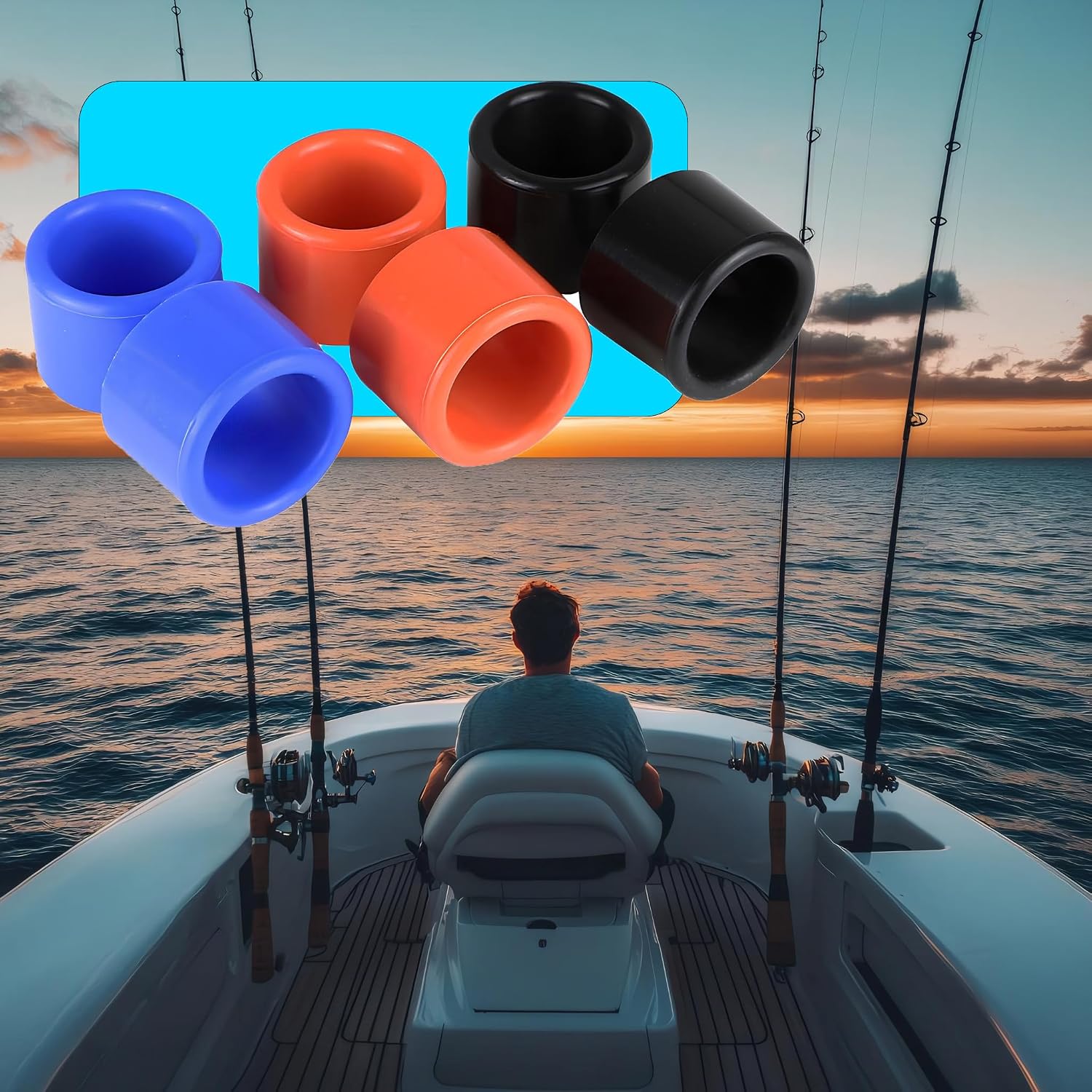 8 Pcs Orange Silicone Fishing Rod Holder Tube Cap Kit Fit for Fishing Rod Pole Rest Rack Insert Protectors Fishing Cart Accessories