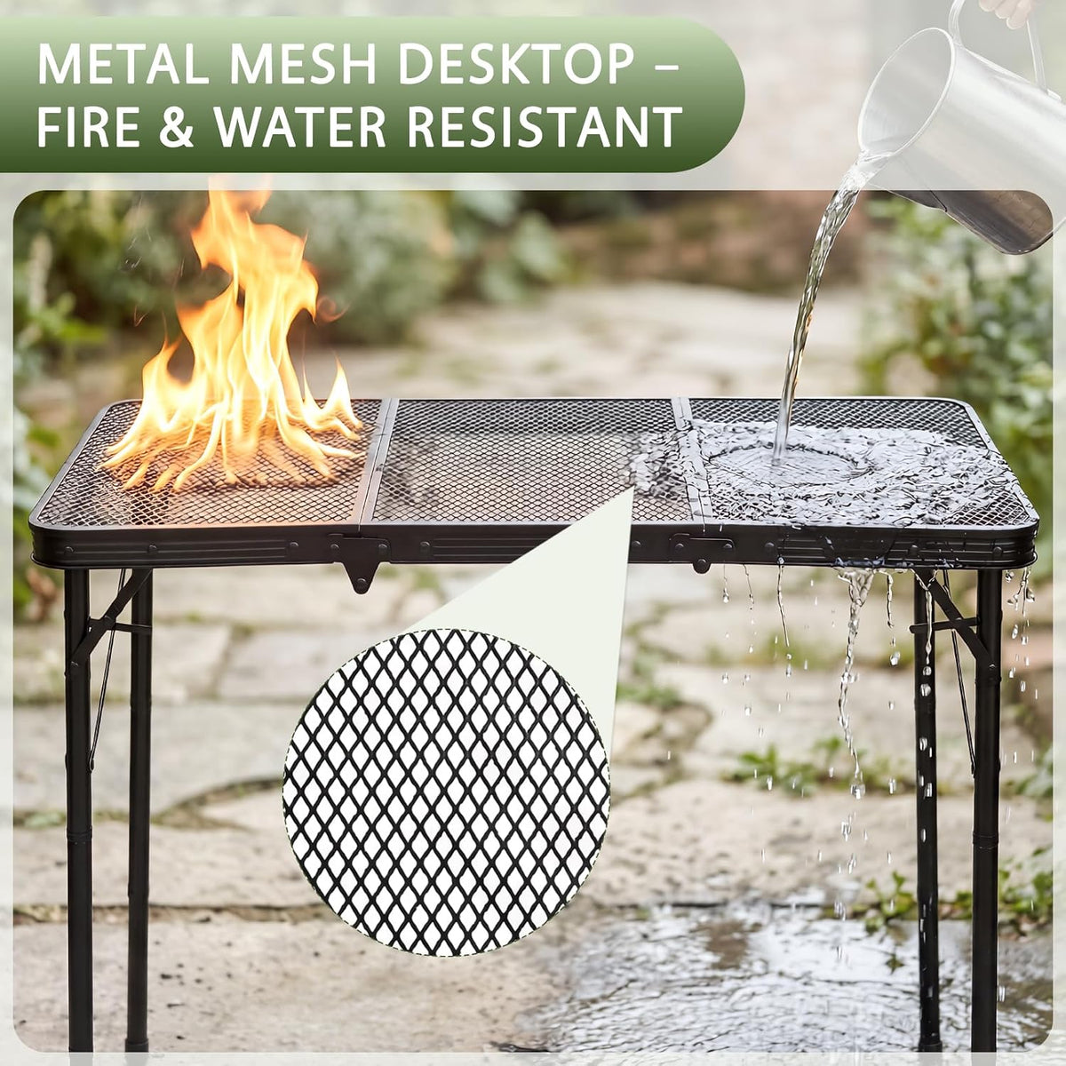 Folding Grill Table, 34 x 16 in Portable Camping Table for Picnic