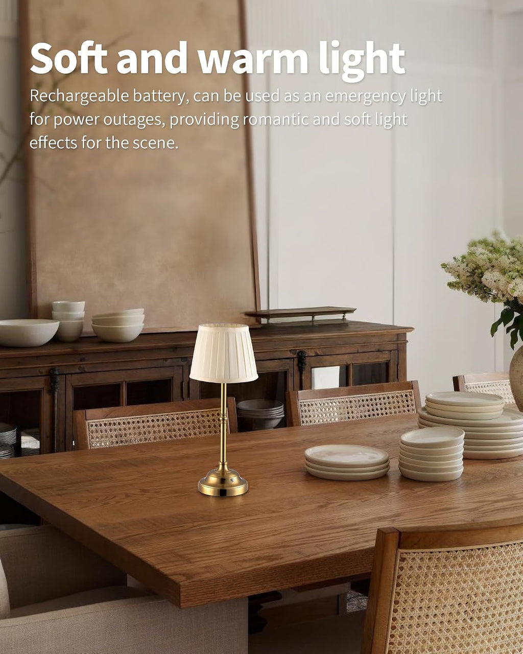 KDG Gold Cordless Portable LED Table Lamp, Beige Fabric Shade Desk Lamp