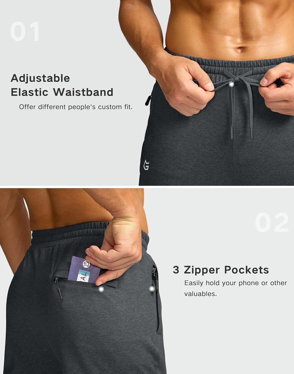 G Gradual Men's Fleece Lined Pants with 3 Zipper Pockets Water Resistant Winter Warm Hiking Pants Athletic Sweatpants for Men
