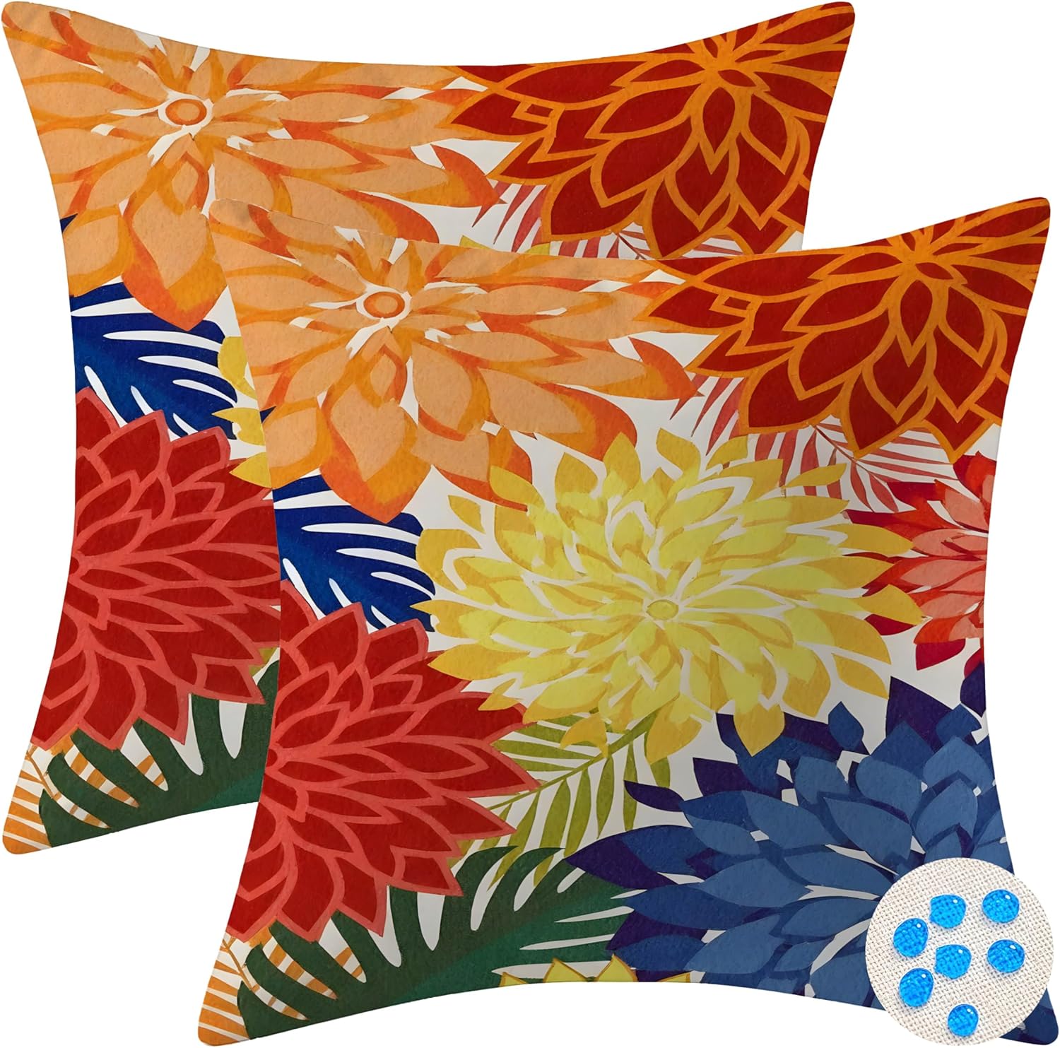 mellicoma Waterproof Outdoor Pillow Covers 18x18 Pack of 2 Vibrant Floral Collage Throw Outdoor Pillows for Garden Funiture Patio Home