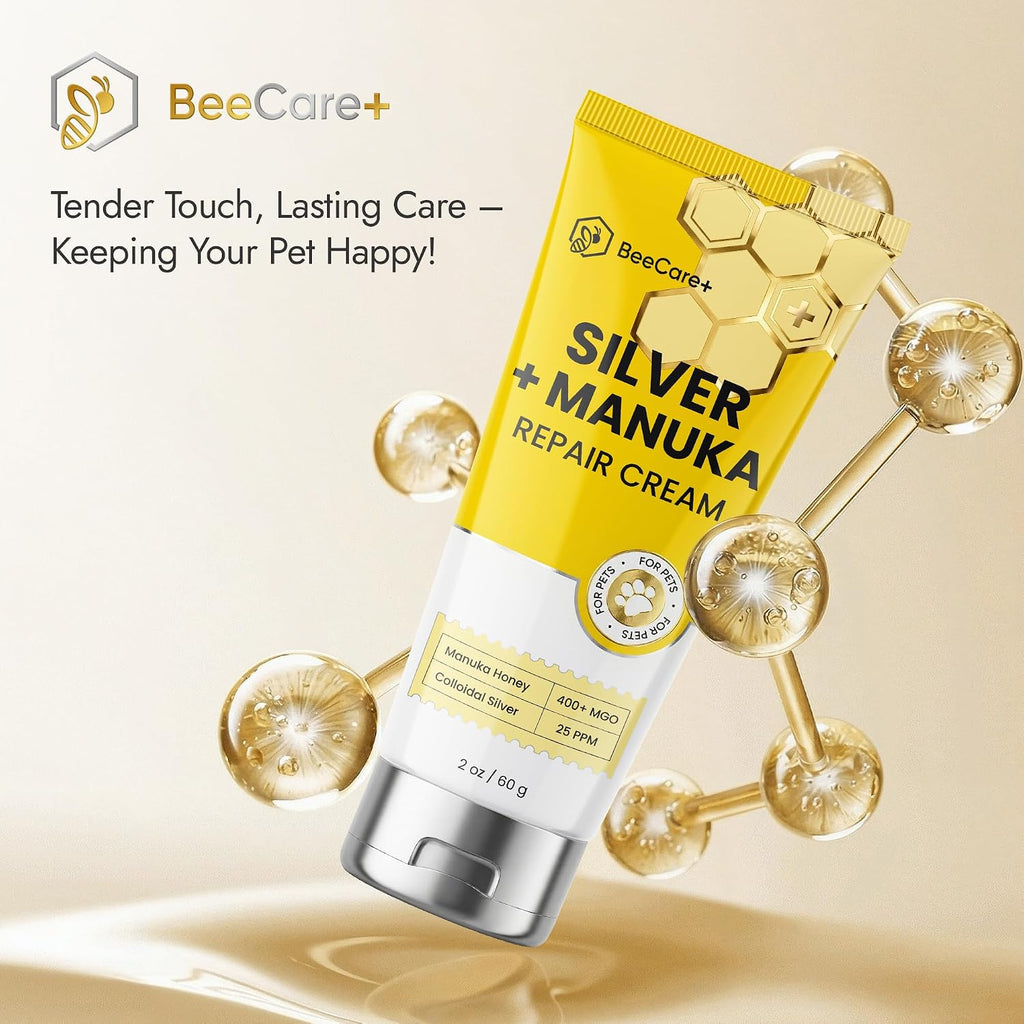 Silver + Manuka Repair Cream for Hot Spot Treatment for Dogs – Helps with Scratches, Irritations, Bites & Cuts – Cat Wound Care Ointment for Dry Skin – Suits for All Pet Breeds, Ages & Sizes – 2 oz
