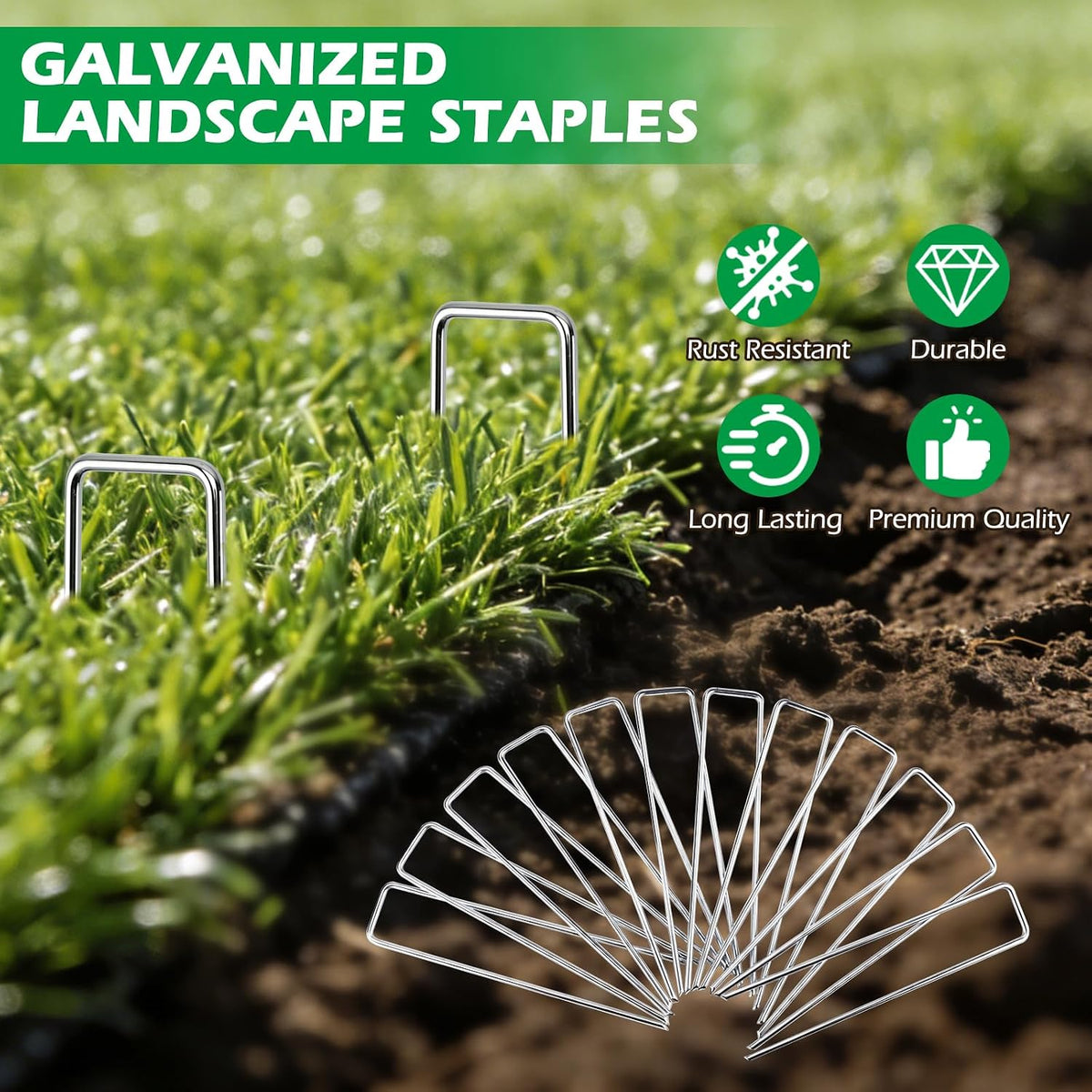 100 Pack Landscape Staples, 8" 11 Gauge Galvanized Steel Garden Stakes,Landscape Pins Turf Staples for Securing Weed Barrier Artificial Grass