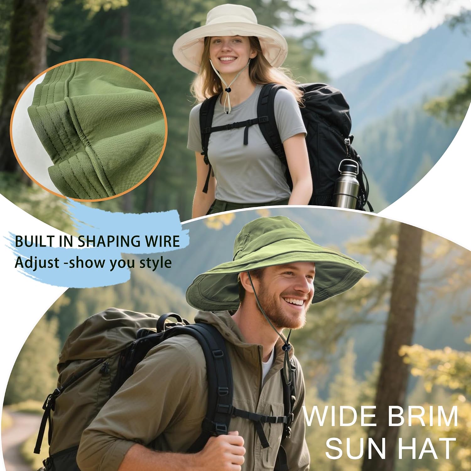 Sun Hats for Women UV Protection Wide Brim Hat with Ponytail Hole