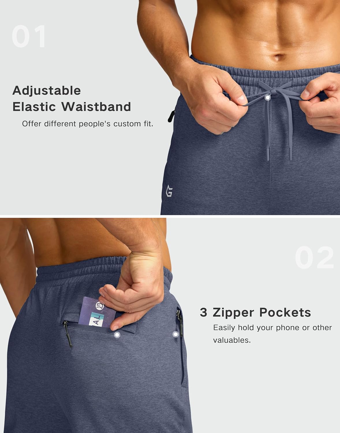 G Gradual Men's Fleece Lined Pants with 3 Zipper Pockets Water Resistant Winter Warm Hiking Pants Athletic Sweatpants for Men