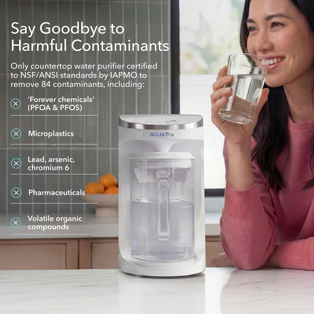 AquaTru Glass Carafe Smart Countertop Reverse Osmosis Water Purifier | WiFi Connected RO System | Removes 84 Contaminants Including PFOA + PFOS (PFAS), Lead and Microplastics | No Plumbing Required