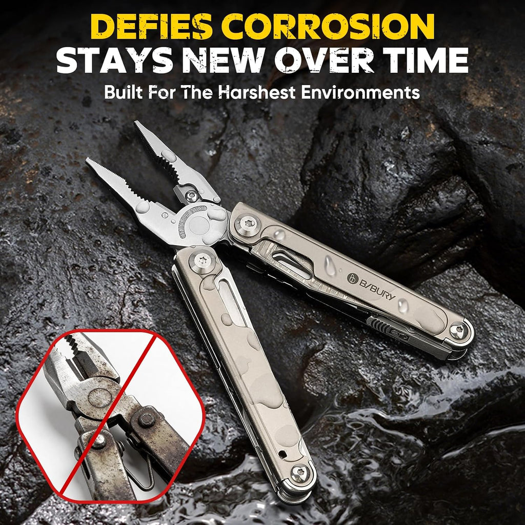 BIBURY Titanium Alloy Multitool with Damascus Knife & Scissors, BI2049TI