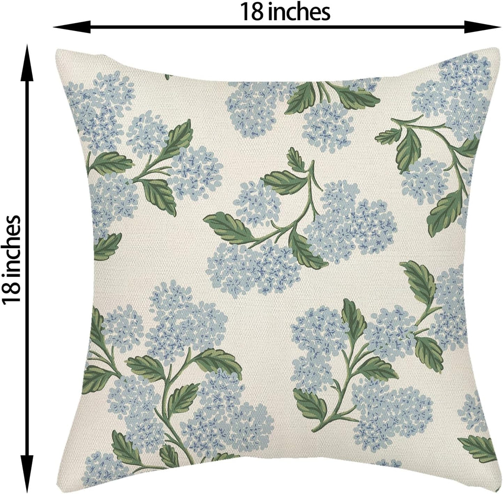 Floral Outdoor Pillow Covers 18x18 Inch Set of 2 Blue Green