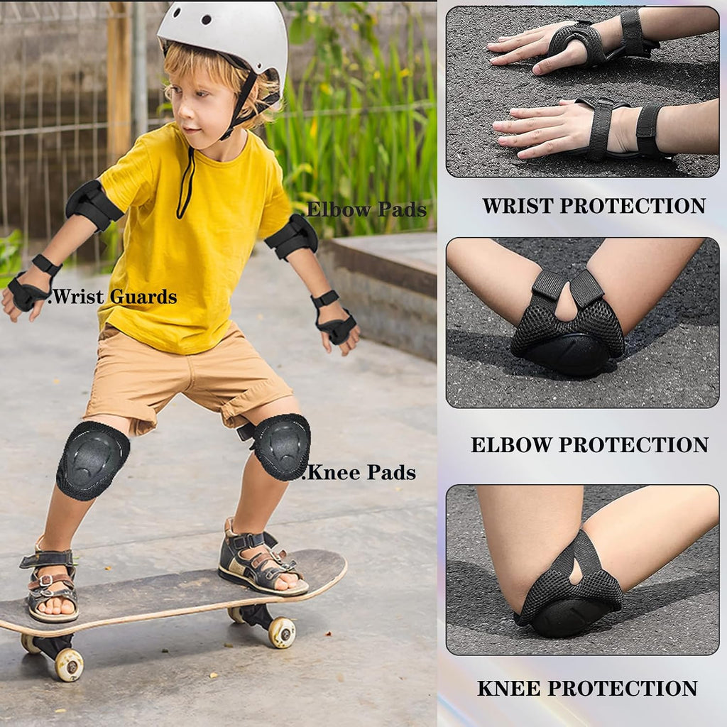 Kids/Youth Knee Pads and Elbow Pads Set for Kids 3-14 Years Boys Girls Protective Gear Set Adjustable Knee Pads, Elbow Pads, Wrist Guards Skateboard Skating Skiing Cycling Biking Running Scooter