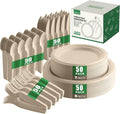 250 Piece Biodegradable Paper Plates Set Disposable Dinnerware Set, Eco Friendly Compostable (EXTRA LONG UTENSILS), Utensil include, Forks, Knives and Spoons for Party andBirthday party, camping