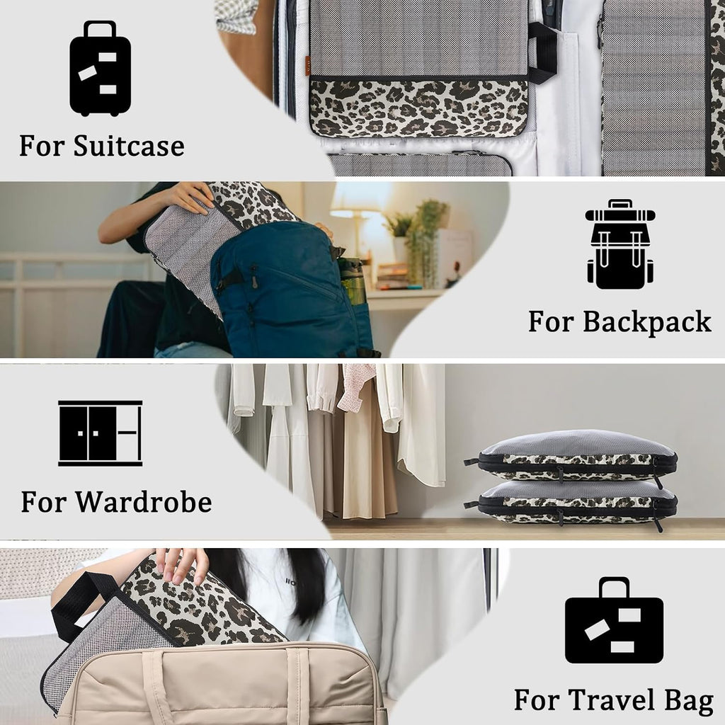 U+U 4 Set Compression Packing Cubes, Travel Organizers (Leopard)