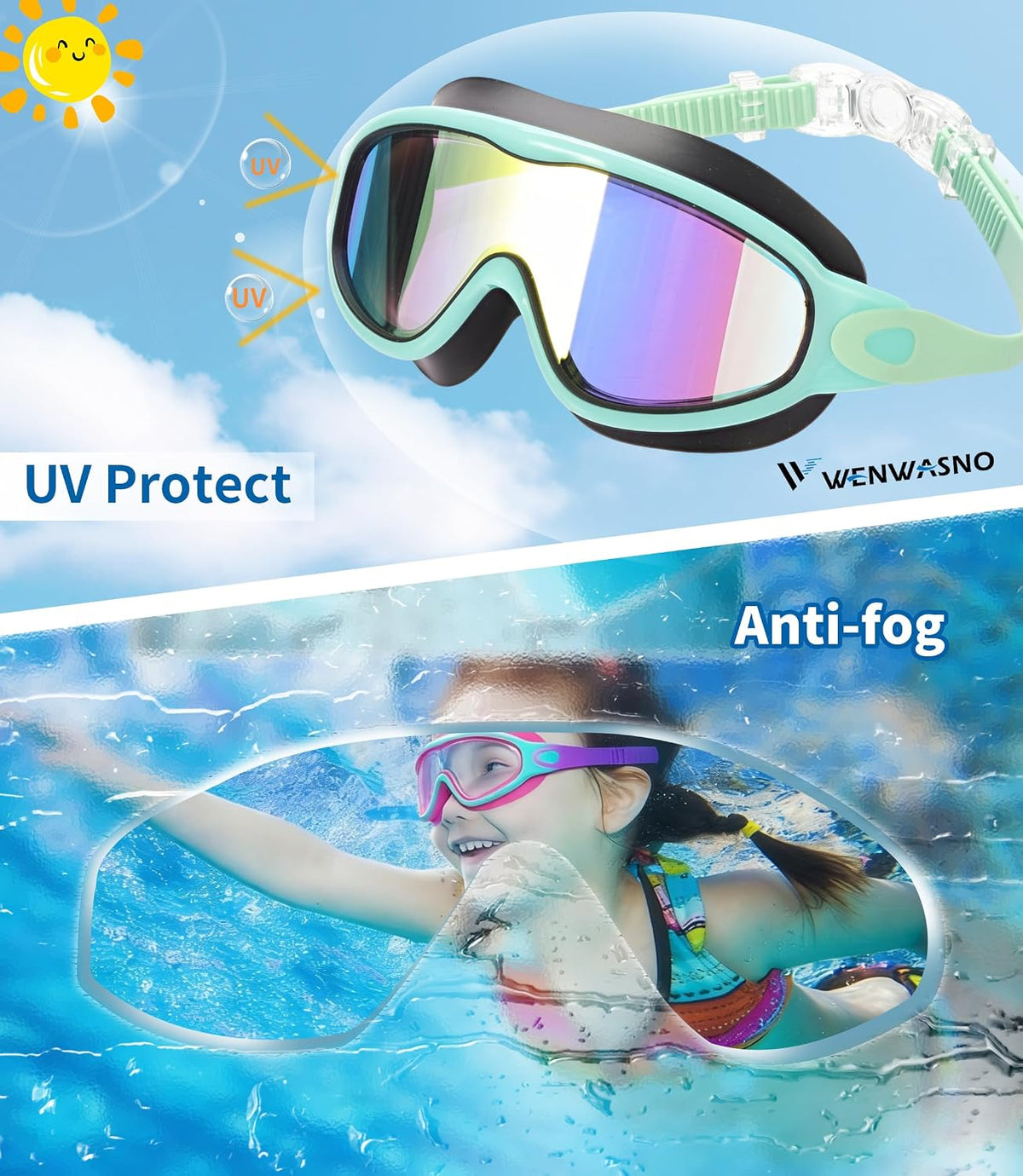 kids Swim Goggles 2 Pack Anti-UV Anti-Fog Wide View Swimming Goggles for Kids 3-14