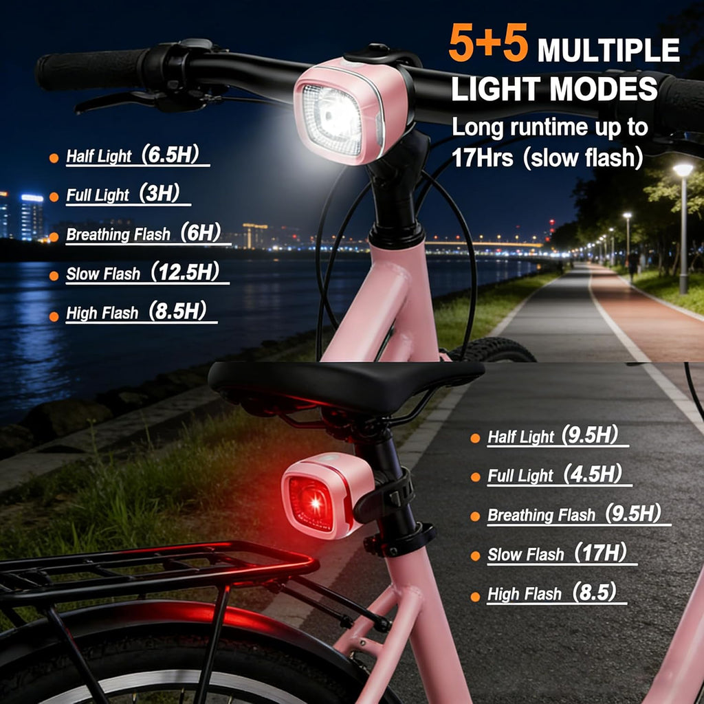 Bicycle Front & Rear Lights, Type-C Rechargeable LED Bike Light Set, IPX6,Waterproof Flashlight for Night Riding, Safety Headlight Taillight, Kids Girls Children's Bicycle Accessories
