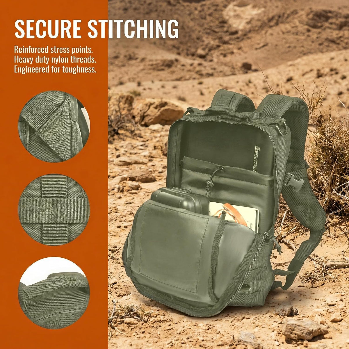 Small Tactical Hiking Backpack, 12L MOLLE Bookbag Daypack for Travel