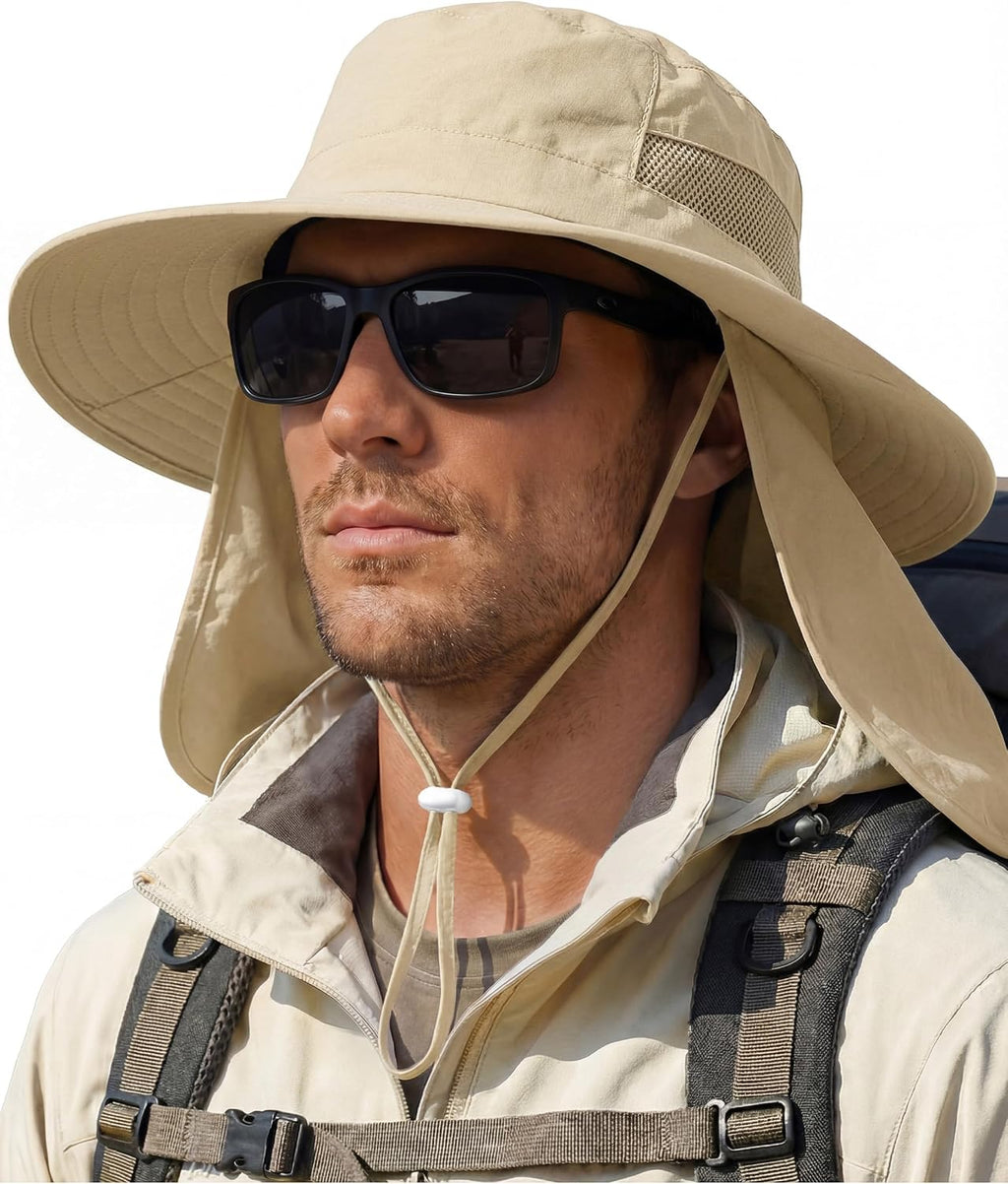 Sun Hats for Men Wide Brim Bucket Hat with Neck Flap for Fishing & Hiking Mens Sun Hat for UV Protection