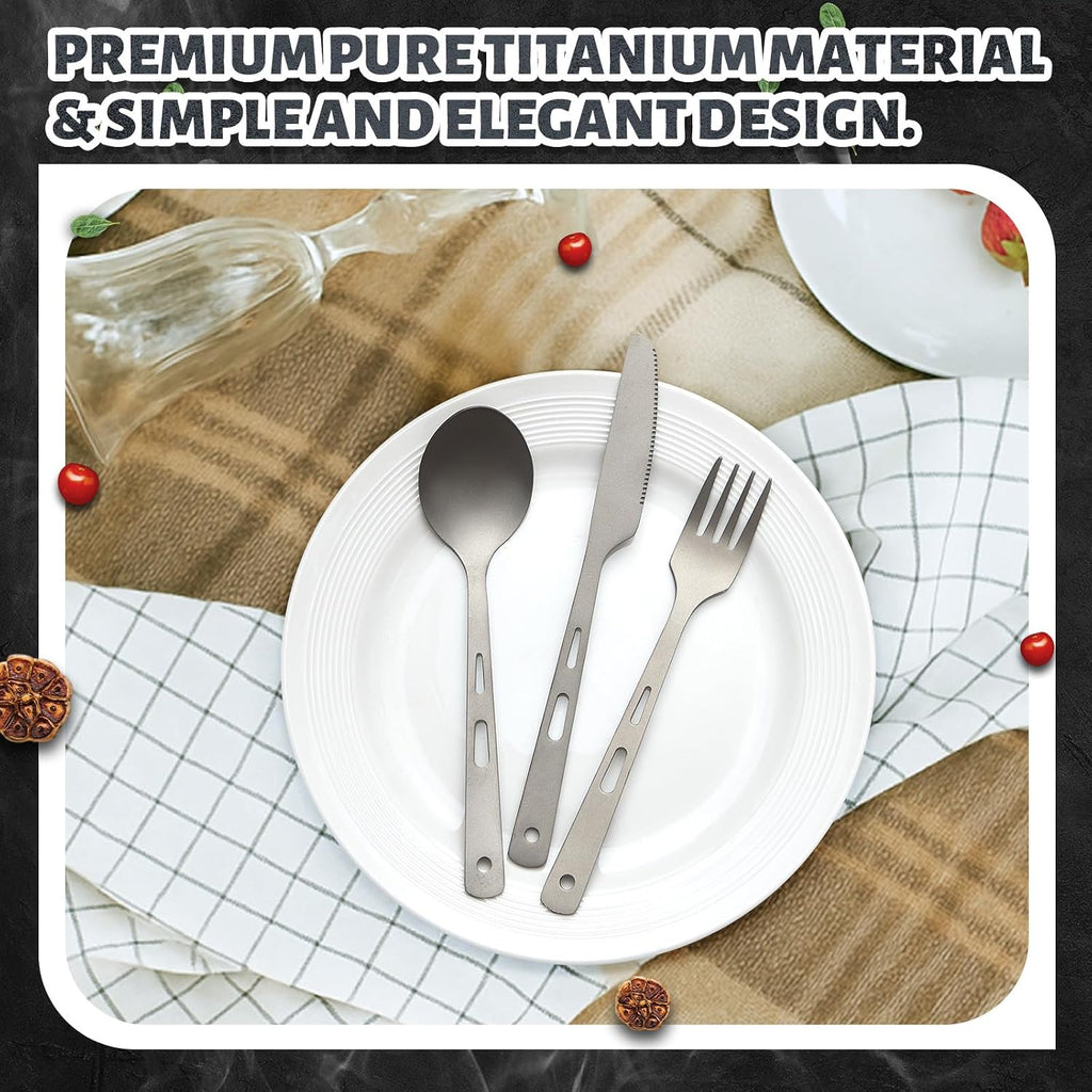 6 Pcs Pure Titanium Fork, Spoon, Knife Camping Utensils Set, Portable