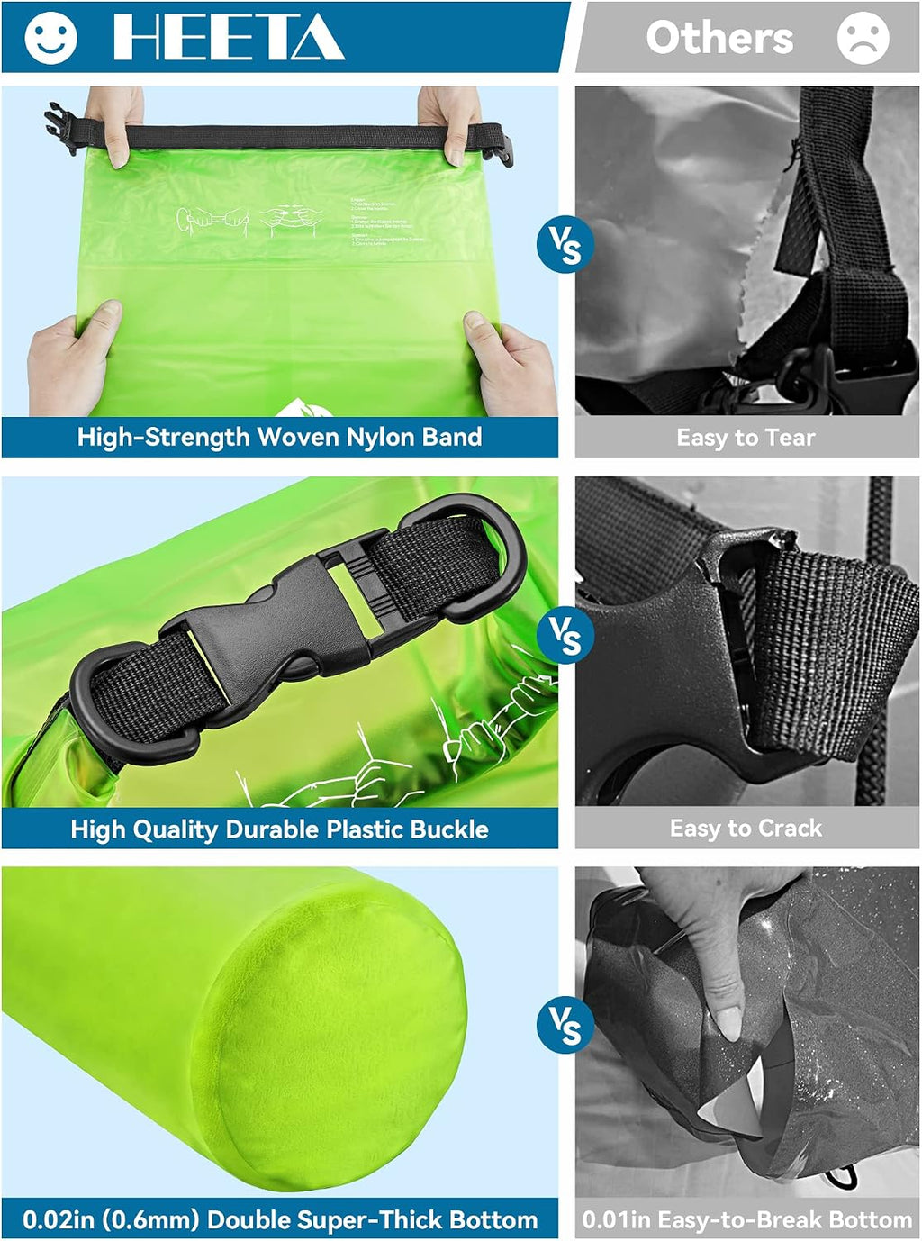 HEETA Dry Bag Waterproof Backpack with Phone Case 5L/10L/20L/30L/40L