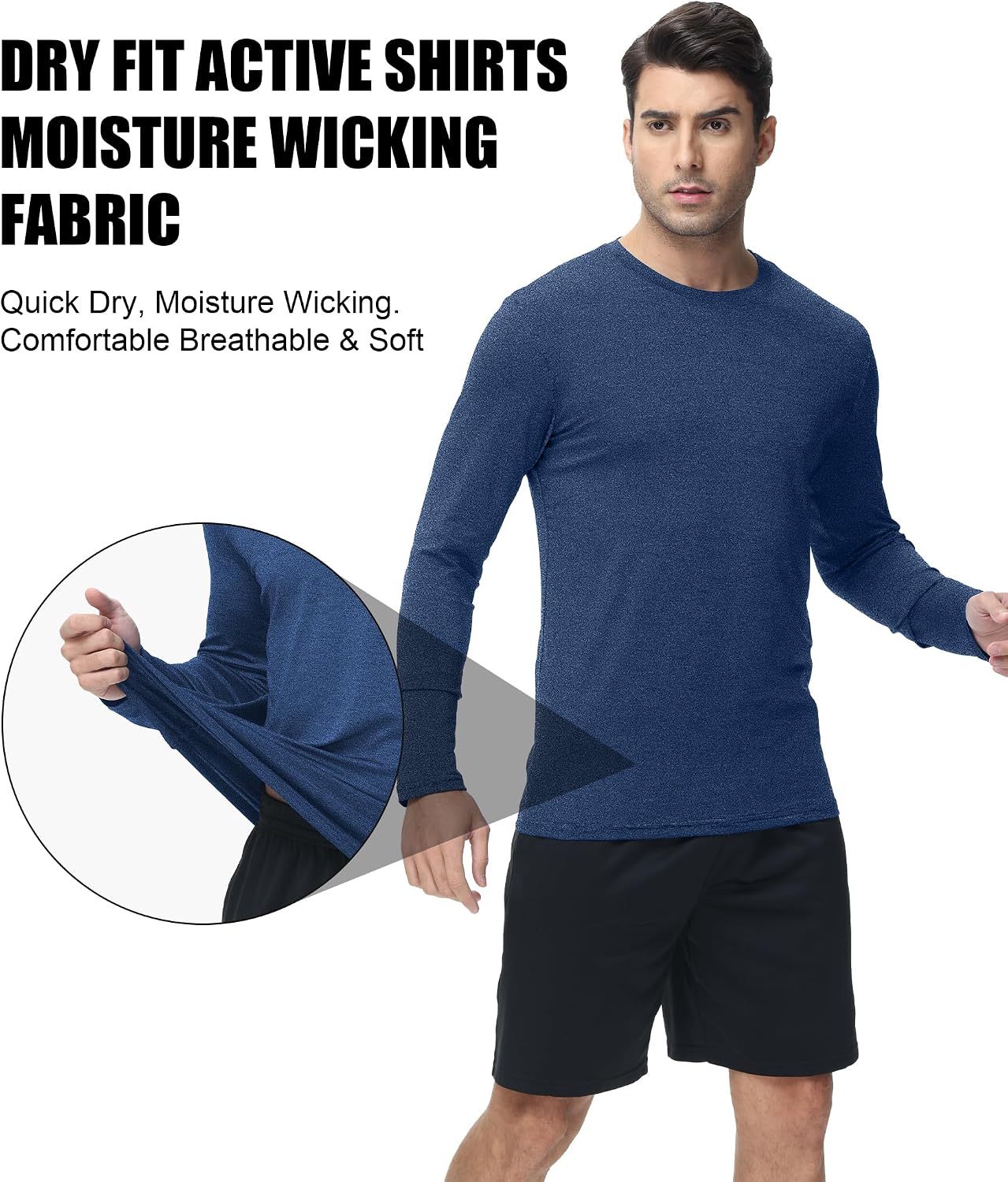 Kinglaman 6 Pack Men Dry Fit Workout Long Sleeve UPF 50+ Athletic Gym Shirt