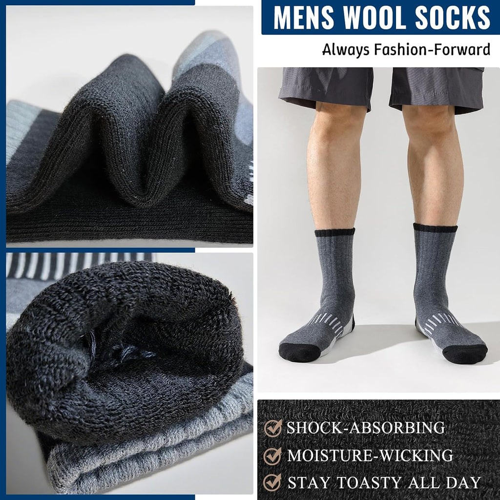 Josnown Thermal Hiking Socks Mens 5 Pairs Warm Winter Cushioned Boot Socks