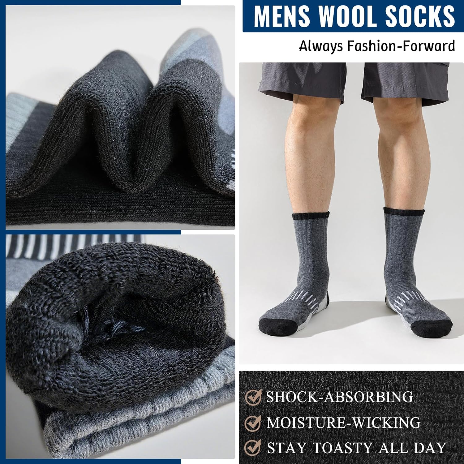 Josnown Thermal Hiking Socks Mens 5 Pairs Warm Winter Cushioned Boot Socks