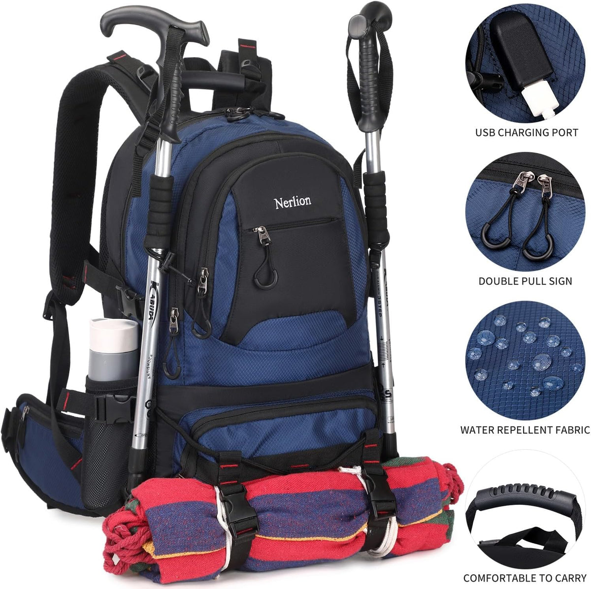 Nerlion 40L Hiking Backpack Travel Backpack for Men Women Camping Waterproof Outdoor Hiking Daypack Lightweight Backpack (Blue)