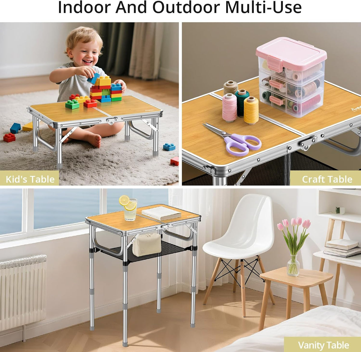 Anbte 2ft Camping Folding Table, 3 Adjustable Heights High 27.5", 24" x 16"